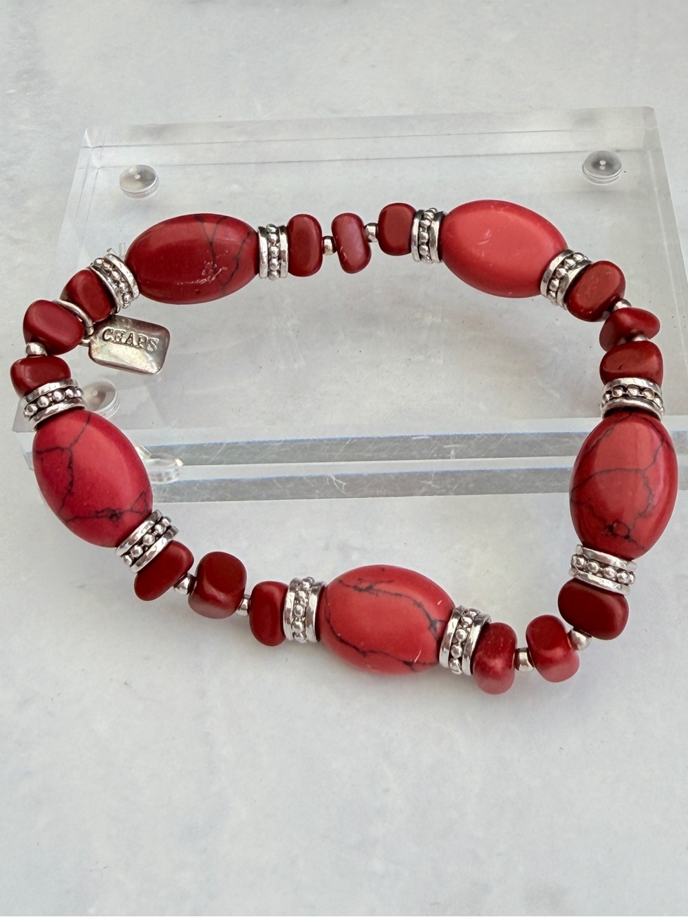 🚨3 for $15🚨 Chaps - Beaded Stretch Bracelet in Red with Silver-Tone Accents